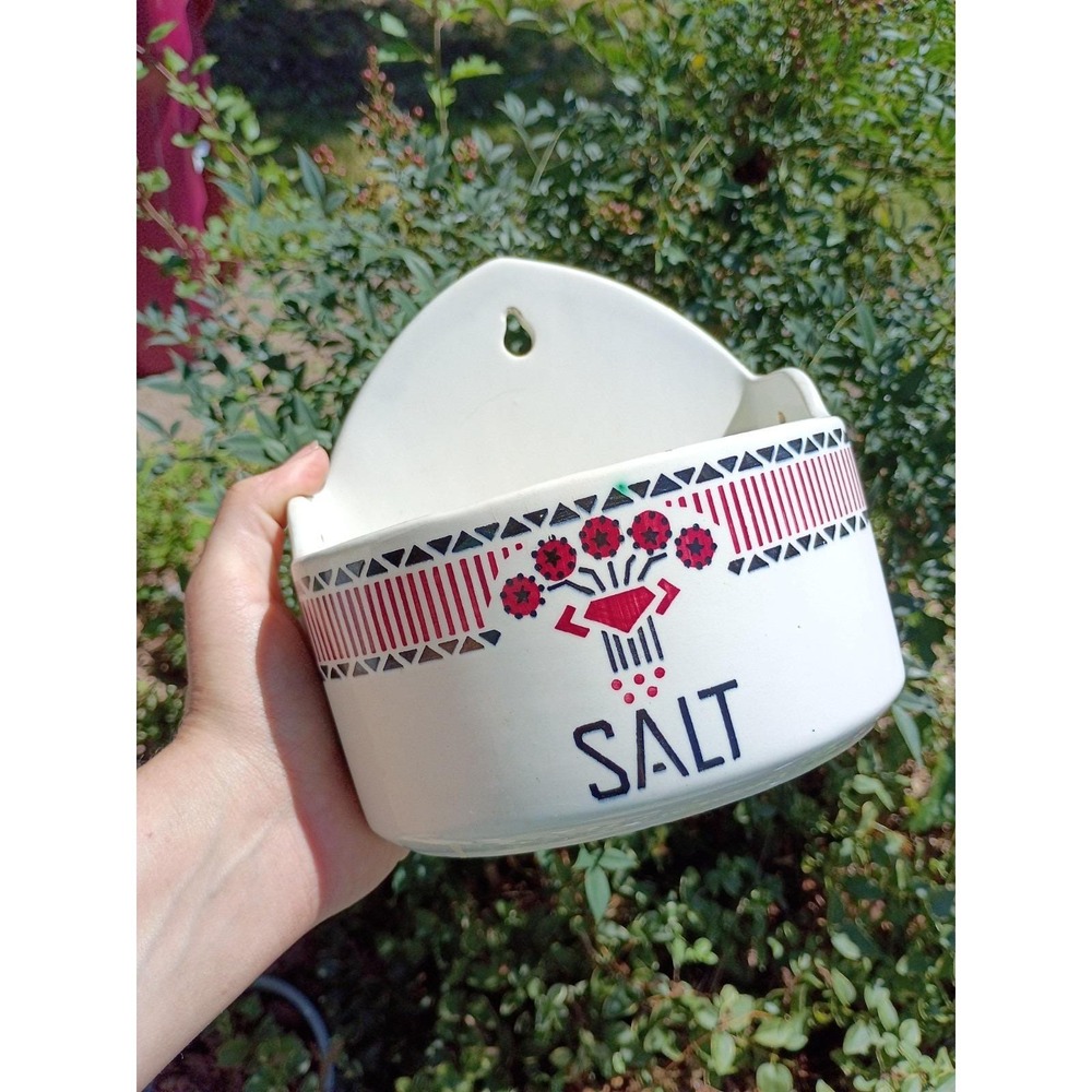 Vintage Czechoslovakia Yvonne 360 Pottery Salt Box No LId Red Rare Color 6.5"